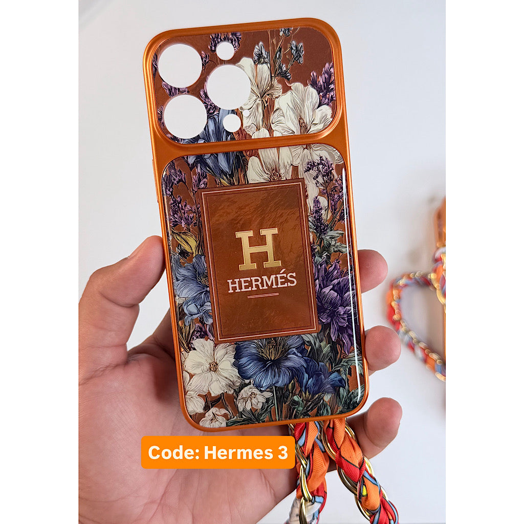 Herrmes Floral iPhone Case with Hand Strap