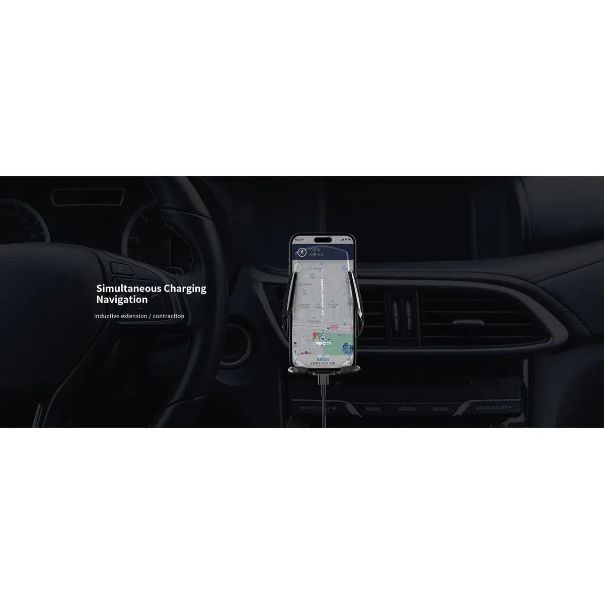 RECCI Wireless Charging Car Holder 15W Fast Charger With Auto-Clamp Cover Shop